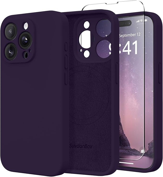 Magnetic for iPhone 15 Pro Case, Compatible with MagSafe, [Full Camera Protection][Screen Protector] Silicone Shockproof Protective Phone Case for iPhone 15 Pro 6.1", Deep Purple