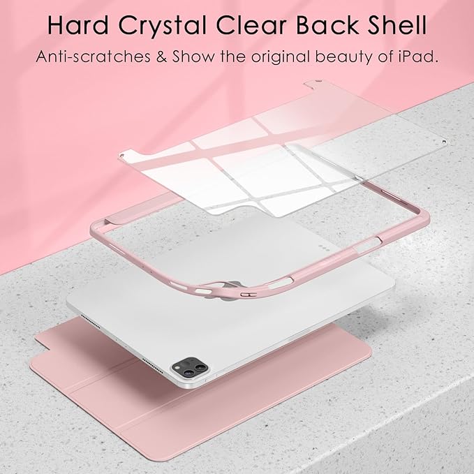 Soke Case for iPad Pro 12.9 Inch (6th/5th/4th/3rd Generation, 2022/2021/2020/2018) - Pencil Holder + Auto Sleep/Wake + Camera Protection, Transparent Shockproof Back Cover, Dreamy Marble