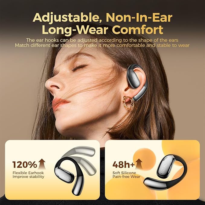 Open Ear Headphones, Bluetooth Headphones 50H Playtime with Noise Canceling Mic Headsets, Wireless Earbuds Lightweight Design Fit Cycling, Running, Workout (Black)