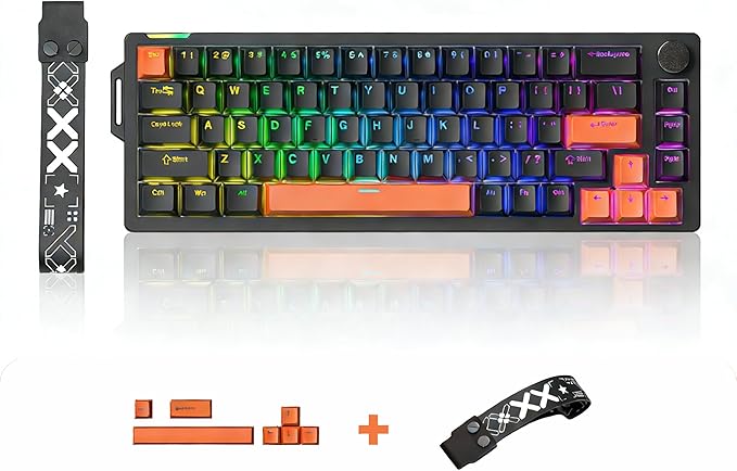 68% Mechanical Gaming Keyboard with RGB Backlit, Wired Keyboard Volume Knob Gasket Mount with PBT Keycaps,8000 Hz Polling Rate, Hall Effect Cream Switches, Hot-Swap, for FPS Games (Black+Orange)