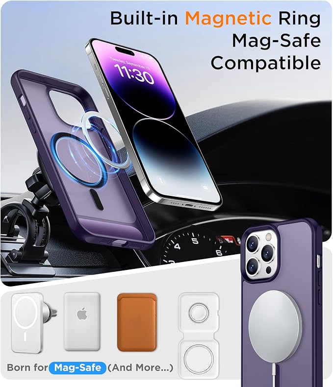 Magnetic Compatible with iPhone 14 Pro Max Case, [Built-in Invisible Kickstand][Compatible with MagSafe] [Military Grade Shockproof] Slim Translucent Matte Phone Case for iPhone 14 Pro Max 6.7"