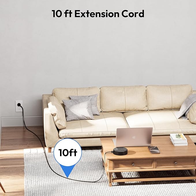 10ft Long Extension Cord Power Strip with USB Ports, NTONPOWER Flat Plug Power Strip with 3 Outlet 4 USB(1 USB C), Wall Mount Charging Station for Home Office, Dorm Room, Travel, ETL Listed, Black