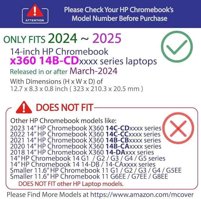 mCover Hard Case ONLY Compatible for 2024~2025 14" HP Chromebook x360 14B-CD0000 Series Laptop Computers (NOT Fitting Any Other HP Chromebook & Windows Notebook PC)- Black