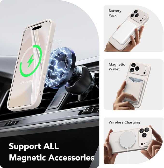 CAPRARO Magnetic for iPhone 17 Pro Max Case, Upgraded [Full Camera Protection] [Compatible with MagSafe] Protective Translucent Matte Women Girl Phone Case Cover, Stone