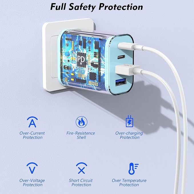iPhone 17 Charger Block,40W 4-Port PD USB C Charger Block Power Adapter+QC Wall Charging Plug 2 Pack Fast Charging Cube Apple Multiport Brick for iPhone 17/17Pro/Air/16e/16/15/14/13/12,iPad(Pink&Blue)