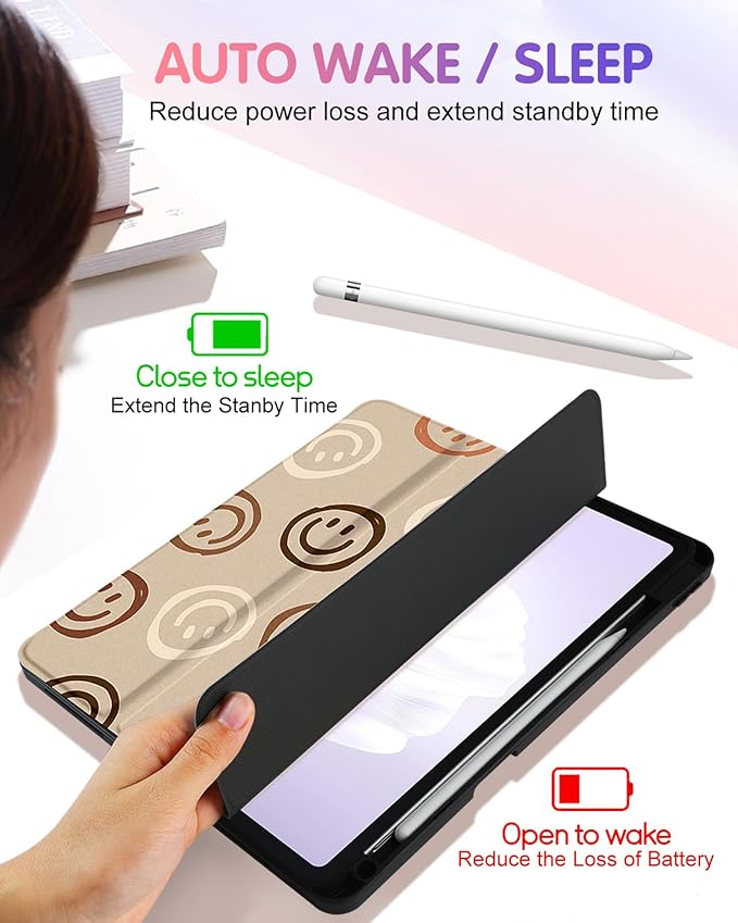 Uppuppy for iPad Air 13 Inch M2/M3, Pro 12.9 Case - Girls Cute Women Folio Cover Pencil Holder Girly Kawaii Smile Design Unique for iPad Air 13 2024 2025 Cases for Apple Pro 12.9 inch 6/5/4/3 gen