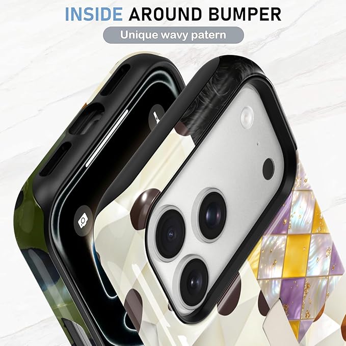 KANGHAR Compatible with iPhone 17 Pro Case, Support for MagSafe, Silicone Checkered Spot Cute Pattern, Finger Hold Wristband Kickstand Camera Protection Soft Slim Phone Case for Girls Women -Colorful