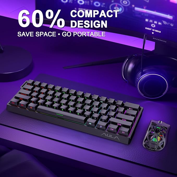 Aula WIN60 HE 60% Mechanical Keyboard Wired, Hall Effect Gaming Keyboard Magnetic Switch Hot Swappable, Adjustable Actuation Rapid Trigger Mode 8000Hz Polling Rate, RGB Keyboard 60 Percent Design