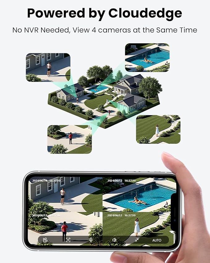 VIZIUUY Solar Security Cameras Wireless Outdoor, 3MP Pan/Tilt 360°View Solar/Battery Powered WiFi Camera with Color Night Vision/PIR Sensor/2-Way Audio/Alexa(3 Pack)