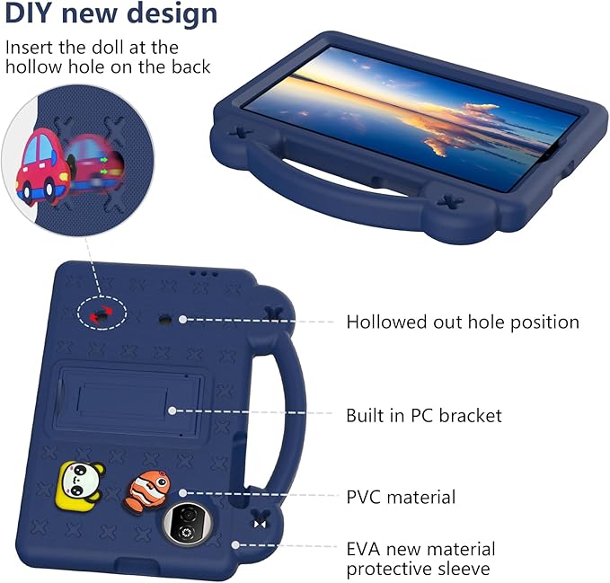 AKABEILA Compatible with Honor Pad X7 8.7 inch 2025 Tablet Case, Kids Friendly Universal Lightweight Shockproof Protective Case with Shoulder Strap & Stand Handle Navy Blue