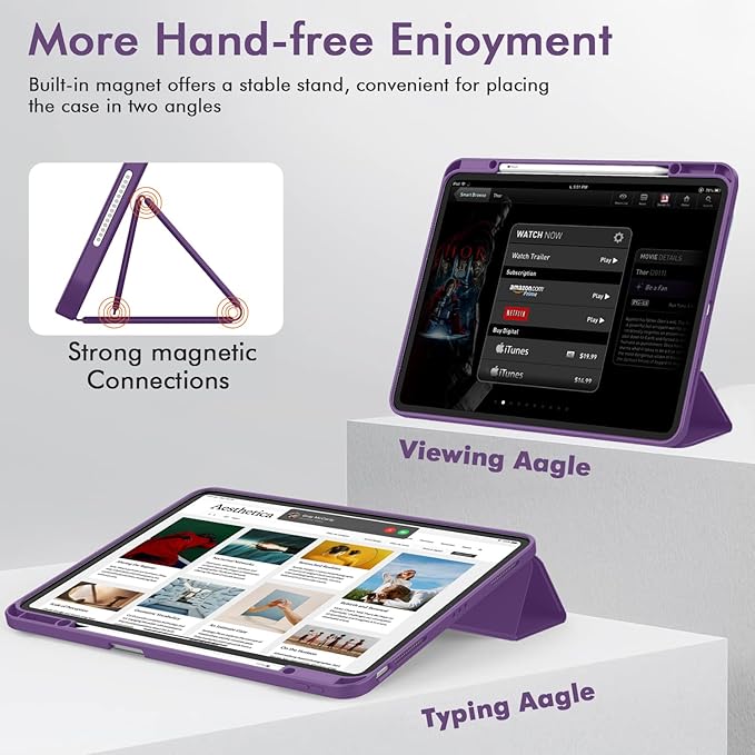 ZryXal New iPad Air 13 Inch Case M3 2025/M2 2024 with Pencil Holder, Trifold Stand Smart Case with Soft TPU Back,Auto Wake/Sleep(Dark Purple)