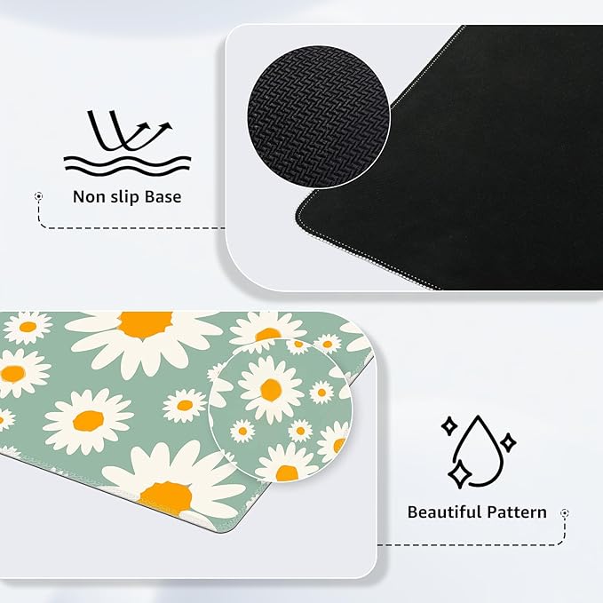 iCasso XXL Large Mouse Pad for Desk, Anti-Slip Big Mousepad with Stitched Edges, Keyboard Mat for Work, Gaming (Daisy)