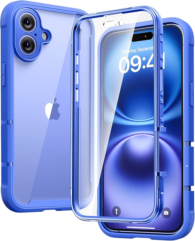 Diaclara Designed for iPhone 16 Case, Full Body Rugged Case with Built-in Touch Sensitive Anti-Scratch Screen Protector, Upgraded [Full Camera Protection] for iPhone 16 6.1" (Ultramarine) Blue