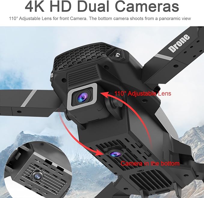 Mini Foldable Drone with Two HD Cameras, 360° Flip, 2.4GHz Remote Controller, One Key Take Off/Land, Headless mode, Two Modular Batteries, 110° Adjustable Lens for front Camera, Quadcopters & Multirotors, for Drone Amateurs Beginners Adults Teenagers_B...
