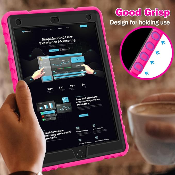 ZoneFoker 9.7" Case for iPad 6th/5th Generation 2018/2017, for iPad Air 2 / Air 1st / Pro 9.7, Heavy Duty Shockproof Protective 9.7 Inch Cover with Built-in Stand for i Pad 6 5 Gen (HotPink)
