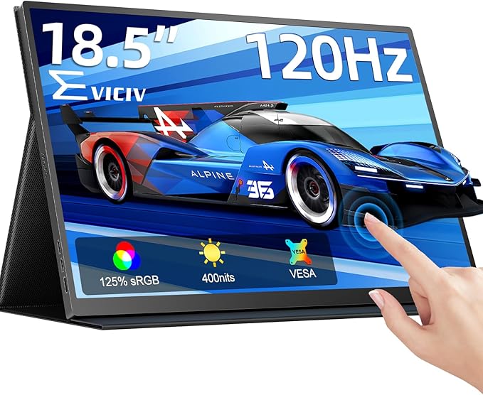 EVICIV 18.5” Portable Monitor Touchscreen | 120Hz 1ms Gaming Monitor | 400Nits | 1080P FHD IPS | 125% sRGB | VESA & Smart Case | USB-C & MINI HDMI | Travel Screen for Laptop, Computer, Game Consoles