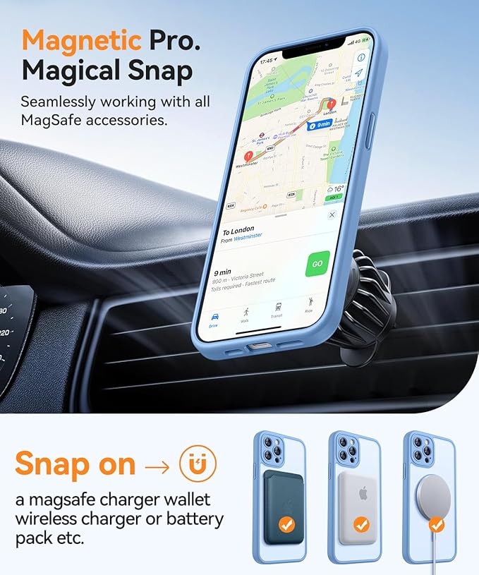 CANSHN Magnetic Compatible with iPhone 12 Pro Case, Upgraded [Full Camera Protection] [Compatible with Magsafe] [Translucent Matte] Shockproof Protective Phone Cover 6.1 Inch - Light Blue
