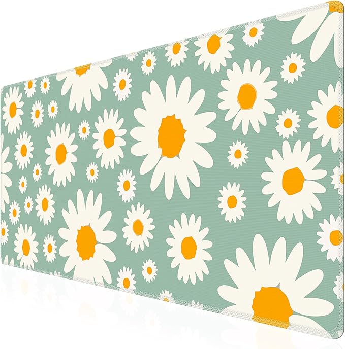 iCasso XXL Large Mouse Pad for Desk, Anti-Slip Big Mousepad with Stitched Edges, Keyboard Mat for Work, Gaming (Daisy)