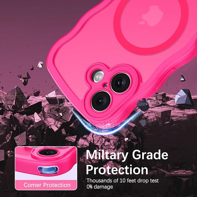 BENTOBEN Magnetic for iPhone 17 Case, Cute Wavy Full Camera Protection [Compatible with MagSafe] Translucent Matte Anti-Slip Bumper Women Girls Boys Protective Cover for 17 6.3",Hot Pink