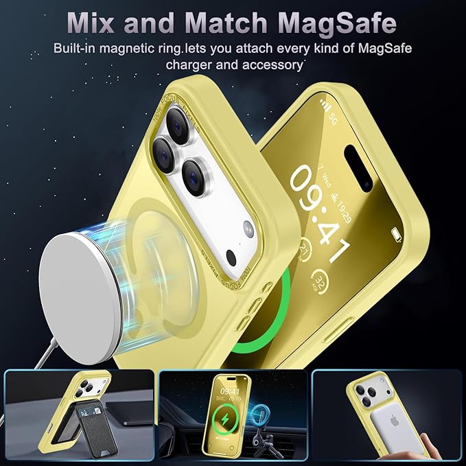 Newfuture Magnetic for iPhone 17 Pro Max Case [Compatible with Magsafe] [Military Grade Drop Protection] Translucent Matte Anti-Scratch Shockproof Protective Phone Cover 6.9 Inch, Yellow