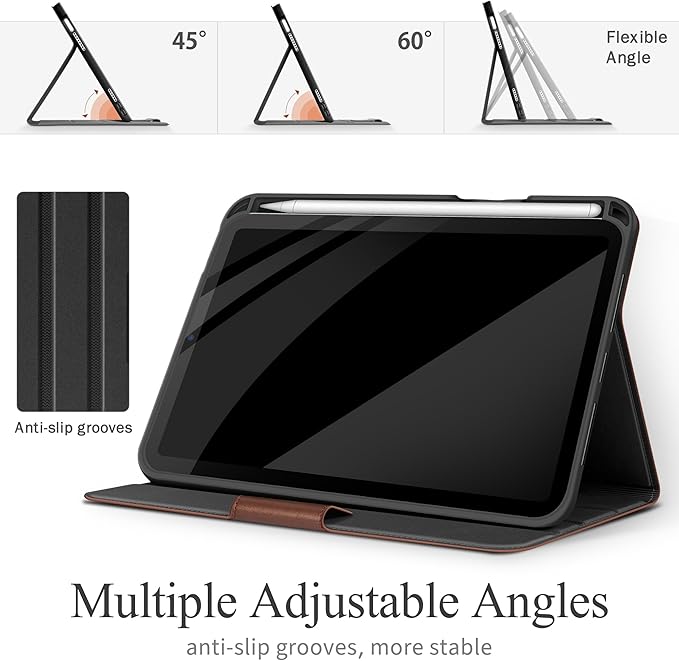 auaua Case for iPad mini 7 (A17 Pro), iPad mini 7th/6th Generation (2024/2021 8.3-inch), with Front Pocket Pencil Holder, Typing Angle Muti-Stand Magnetic Closure Auto Sleep/Wake (Brown)