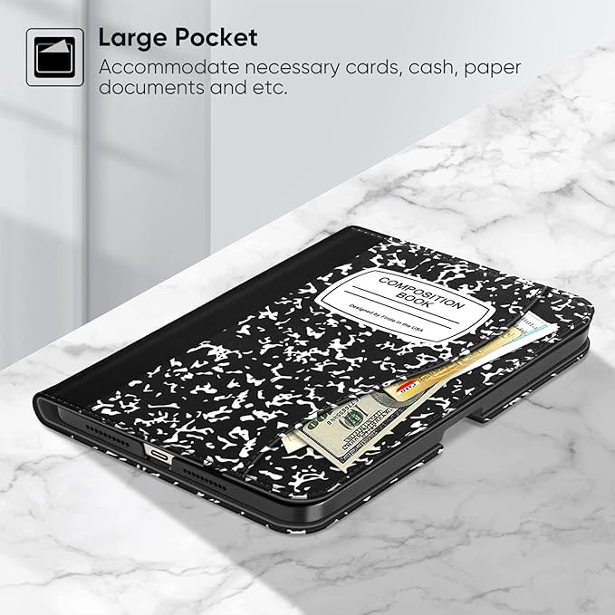Fintie Folio Case for iPad Mini 7 (A17 Pro, 7th Generation) 2024 / iPad Mini 6 (6th Gen) 8.3 Inch, Multi-Angle Smart Stand Cover with Pencil Holder & Pocket, Auto Sleep/Wake, Composition Book