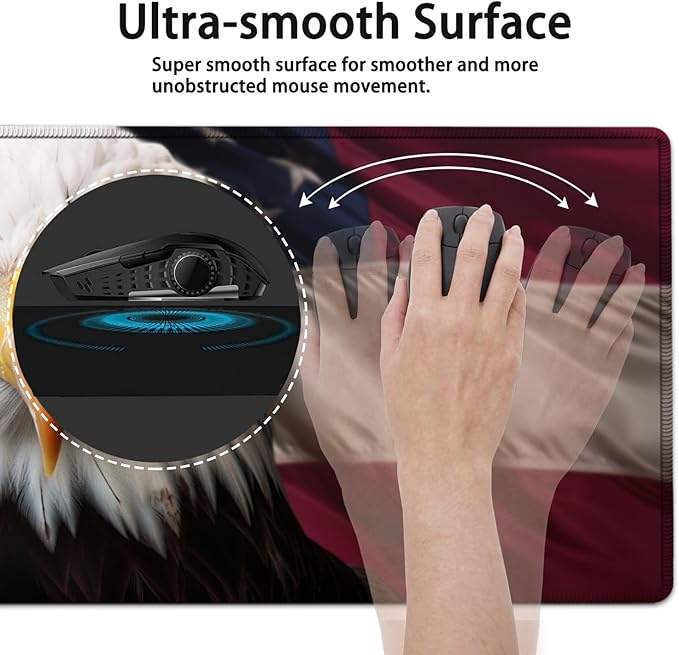 Large Mouse Pad, 31.5 x 11.8in Extended Gaming Mouse Pad with Stitched Edges, XXL Mousepad Protector Non Slip Rubber Base for Office and Home Writing Mat, American Bald Eagle Pattern Black Desk Mat