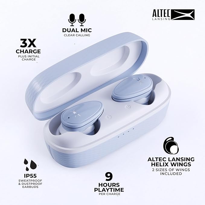 Altec Lansing Nanobuds ANC 2.0, Bluetooth Earbuds with Hybrid ANC, Waterproof Earbuds, Wireless Ear Buds with Voice Assistant, Sport Earbuds with 36hr Battery (ICY White)