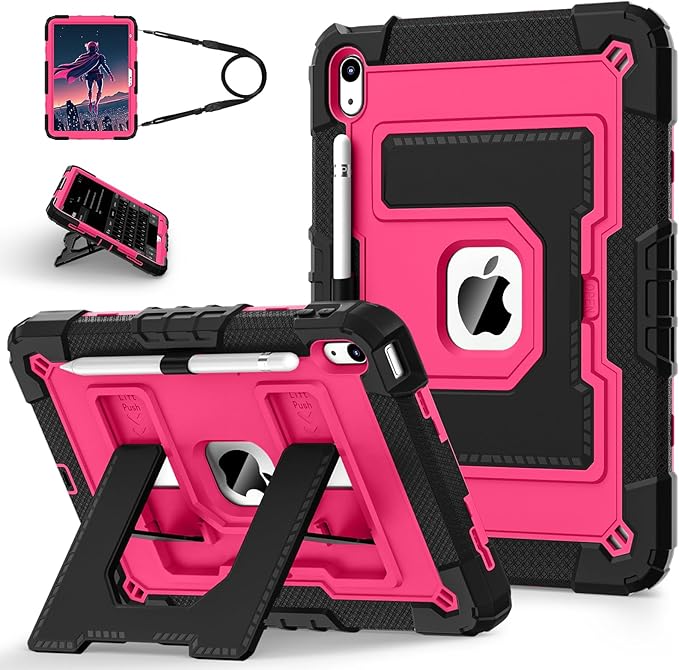 for iPad (A16) 11th/10th Generation 11/10.9 Inch 2025/2022 iPad Case 11th/10th Generation with Pencil Holder,Heavy Duty Shockproof Cover for i Pad 11th/10th Gen,Black Pink