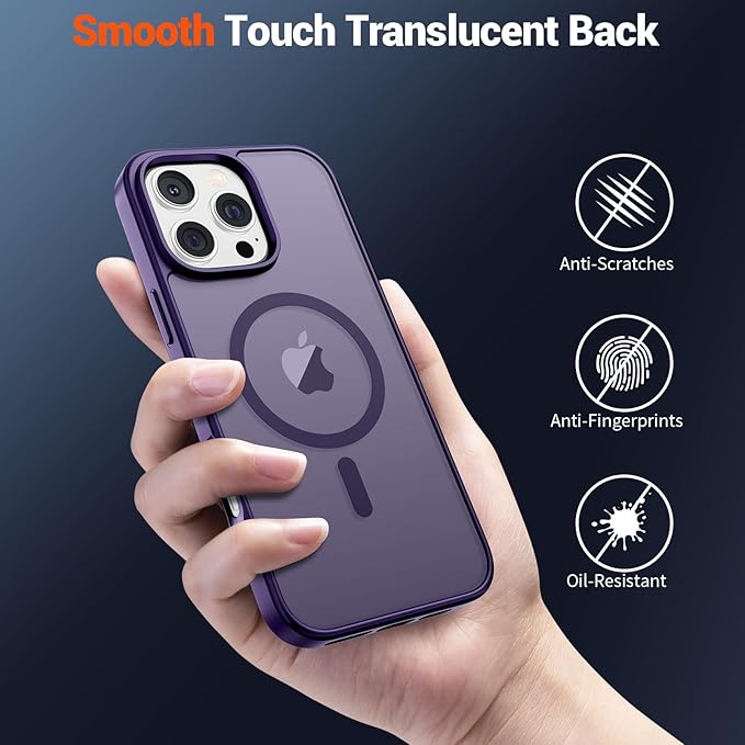 SUPFINE Magnetic for iPhone 16 Pro Max Case(Compatible with MagSafe)(Military Grade Drop Protection) Slim Translucent Matte Shockproof with Anti-Fingerprint Phone Case,Dark Purple