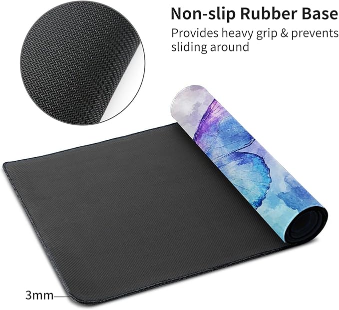 Extra Large Butterfly Mouse Pad 48x24 Inch – 3XL Huge Waterproof Desk Mat with Non-Slip Rubber Base & Stitched Edges, Full Coverage Mousepad Keyboard Mat for Work, Game, Office(Purple, XXXXL)