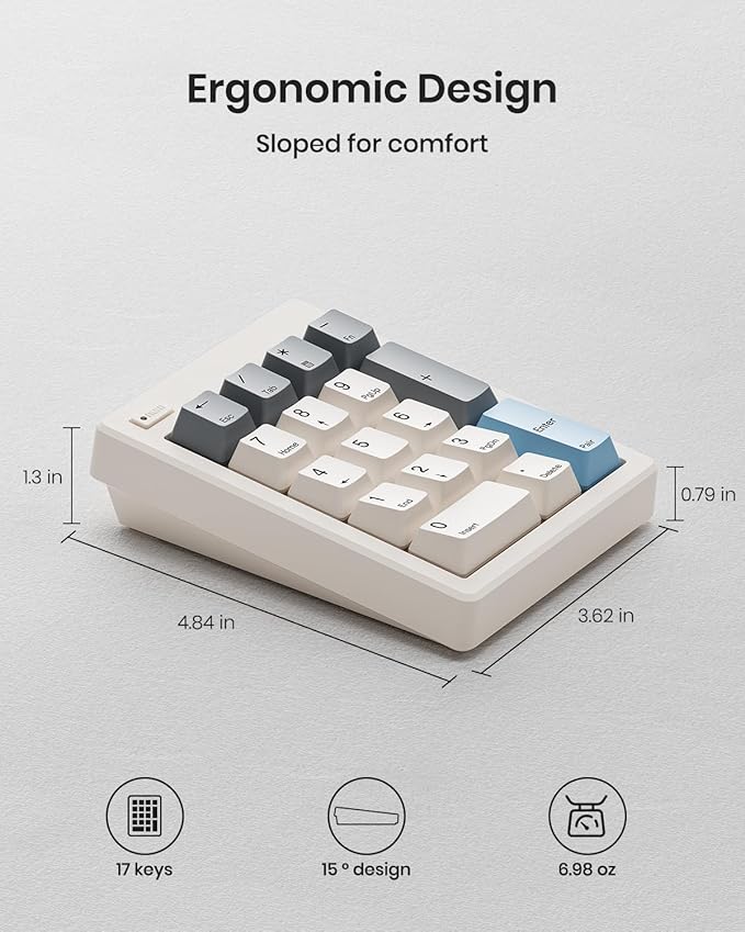 Kisnt FD17 Wireless Mechanical Number Pad, Bluetooth 5.0& 2.4G Dual Mode Numeric Keypad, 17 Keys Hot Swappable Numpad with PBT Keycaps for Laptop/PC/TKL Keyboards(Beige, Linear Switch)