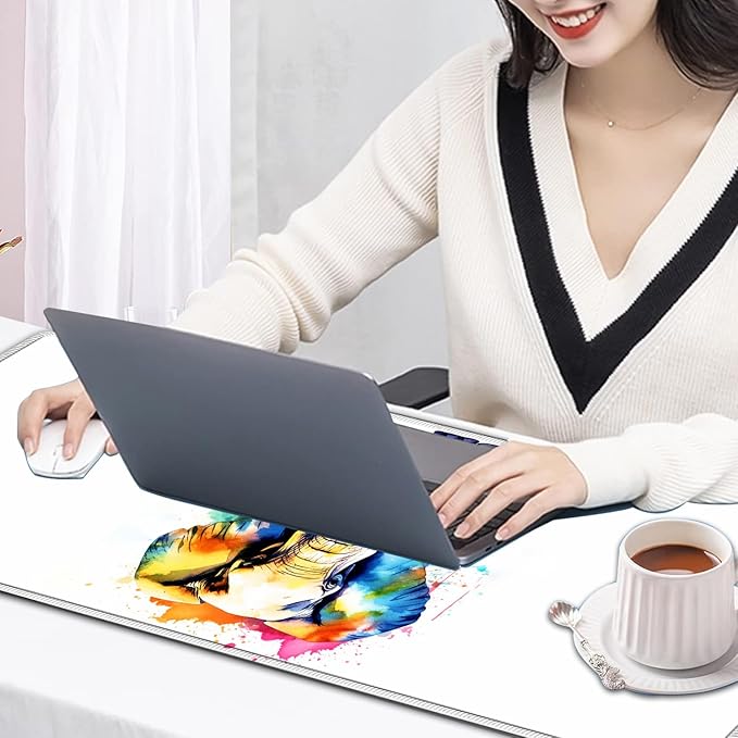 Large Mouse Pad, 31.5 x 11.8in Extended Gaming Mouse Pad with Stitched Edges, XXL Mousepad Protector Non Slip Rubber Base for Office and Home Writing Mat, Painted Elephants Pattern White Desk Mat