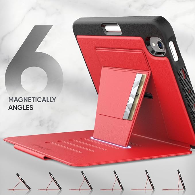 SEYMAC stock Case for iPad mini 7 (A17 Pro)/ Mini 6 8.3'', Strong Magnetic Auto Sleep Shockproof Case with Absorbing Multi-Angles Stand, Pen Holder, Card Slot, Red