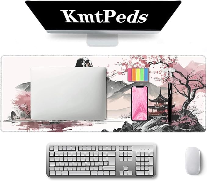 Watercolor Cherry Blossom Large Gaming Mouse Pad,Mouse Pad Gaming 31.5 x 11.8 in Mouse Mat Desk Pad,Large Desk Mat,Extended Keyboard Mousepad with Non-Slip Base and Stitched Edge for Desk Home Office