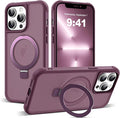 SKYLMW Compatible with iPhone 12 Pro Max Case & iPhone 13 Pro Max Case with Invisible Magnetic O-Ring Stand Translucent Phone Cases 6.7" [Compatible with Mag-Safe][Great Grip Feeling], Wine Red