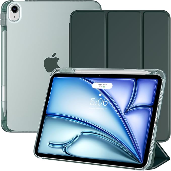 TiMOVO Case for iPad Air 11 Inch M4 2026/M3 2025/M2 2024, iPad Air 5th Generation 2022/4th Gen 2020 10.9 Inch with Pencil Holder, Stand Cover with Translucent Back, Auto Wake/Sleep, Midnight Green