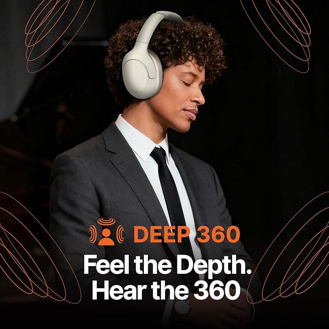 VOKALEN Hyper Pro 2 Bluetooth Headphones Over Ear, Hi-Res Audio, Adaptive Noise Cancelling, 60H Playtime, DEEP360 Spatial Sound, Comfort Mesh Ear Cushions, Deep Bass, Custom EQ (Pro 2, Ivory White)