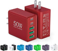 USB C Wall Charger Block, 2Pack 50W USB C Charger 5-Port PD Fast Charging Blocks,QC 3.0 USB A Multiport Plug,Type C Power Adapter Brick Cube for iPhone 17/16/15/14/13/Pro,Samsung,for Switch/Pixel（Red）