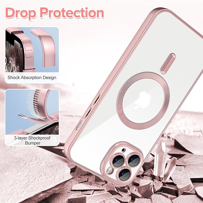 Hython Magnetic Clear for iPhone 11 Pro Max Case with Camera Lens Protector [Compatible with MagSafe] Plating Edge Slim Soft TPU Cover Protective Phone Case for iPhone 11 Pro Max 6.5", Matte Pink