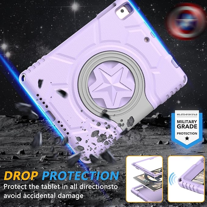 Kids Case for iPad 5th/6th Generation 9.7-inch 2017/2018 Release, Lainergie iPad Air 2 Case with Screen Protector, iPad Pro 9.7 Protective Cover Lightweight Shockproof with Handle Stand, Light Purple