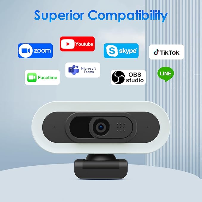 saylas 2K Webcam with Lights, HD Webcam for PC, 2K@60FPS Web cam with Microphone, 65° FOV, Autofocus, Noise Cancellation, Privacy Cover, Web Camera for Computer/Laptop, USB Streaming Computer Camera