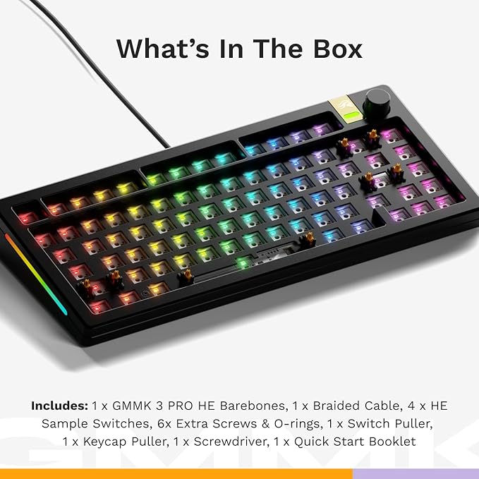 Glorious Gaming - GMMK 3 PRO HE (Barebones) Rapid Trigger Keyboard, Hall Effect, 8K Polling, Custom Modular Aluminum Body & Gasket System, Supports MX Mechanical & Magnetic Switches 75% (Black)