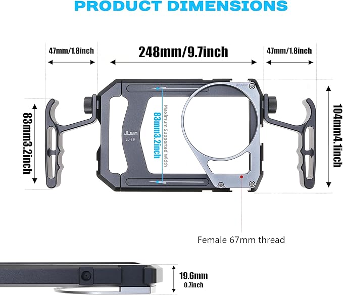 Universal Smartphone Cage Photo Video Stabilizer with Handles 67mm Filter Adapter for iPhone 17 16 15 14 for Samsung for Pixel and Other Android Phones for Phone Vlog Live Stream Video Recording