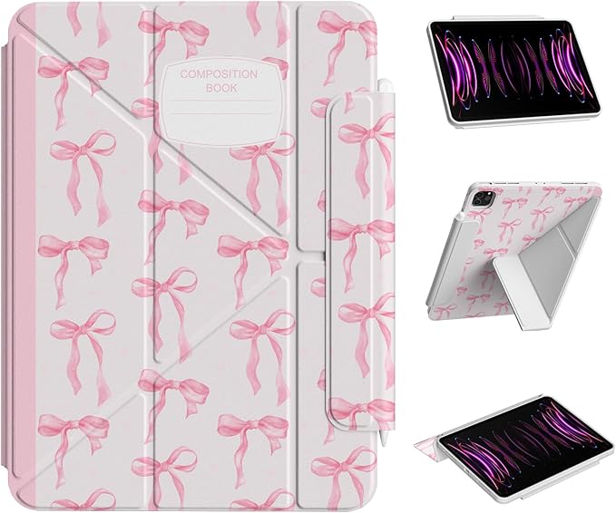 Case for iPad Air 13 Inch M4 (2026)/ M3 (2025)/ M2 (2024), iPad Pro 12.9-inch 6th/5th/4th/3rd Generation Case, Trifold Multi-Angle Stand, Magnetic Flap, Full Protective Cover, Pink Bows