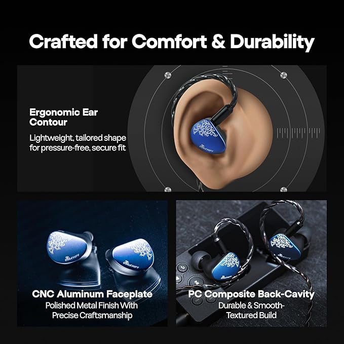 Linsoul Kiwi Ears Cadenza II 10mm Titanium Driver in Ear Monitor, HiFi Wired IEM Earphones with KARS 2.0, Precise Tonal Balance, CNC Aluminum Faceplate for Musicians Audiophiles Gaming (Blue)