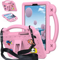AKABEILA Compatible with Lenovo Tab One 2025 8.7 inch Tablet Case, Kids Friendly Universal Lightweight Shockproof Protective Case with Shoulder Strap & Stand Handle Pink