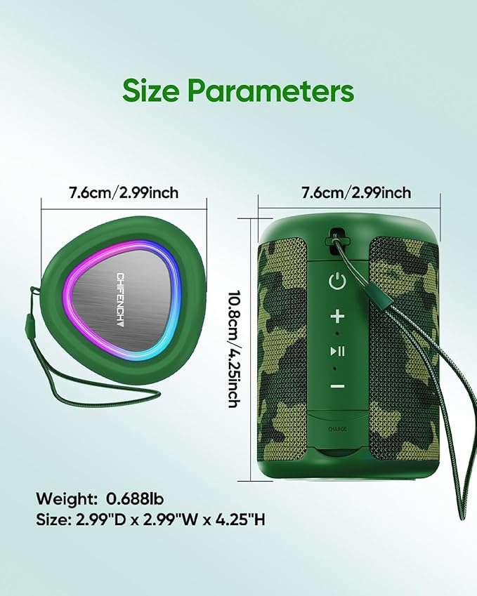 Portable Bluetooth Speaker Beach Essentials: Powerful Crystal Clear Sound/Dynamic Light/IPX5 Waterproof/All Day Playtime/Wireless BT 5.3/TWS Paring, Dad Gifts, Outdoor|Travel|Camping|Pool Accessories
