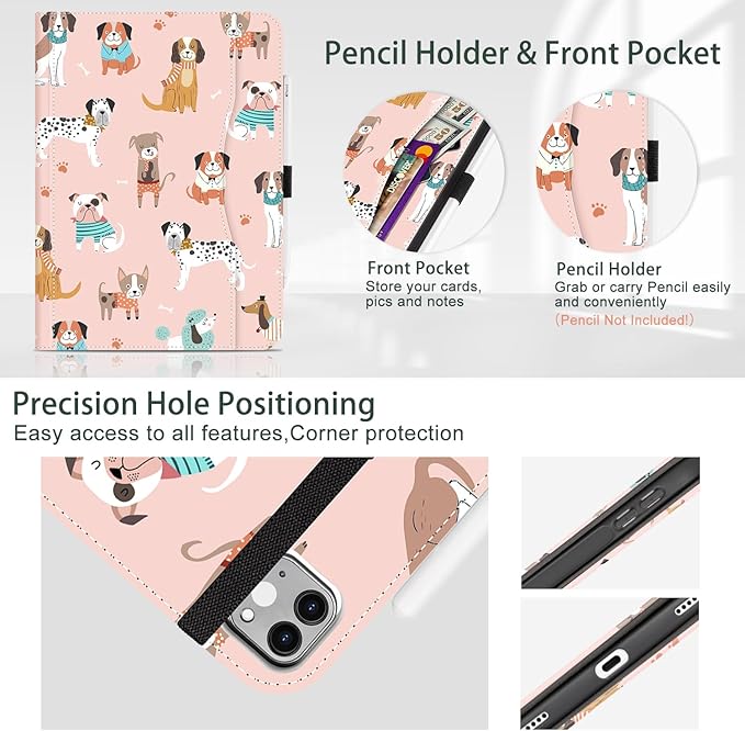 for iPad Air M4/M3/M2 11 Inch Case 2026, 360 Degree Rotating for iPad Air 5Th/4Th Gen Cases 10.9-inch,for iPad Pro 11 Inch Case 4Th/3Rd/2Nd/1St Generation 5 Viewing Angles Pencil Holder, Dog