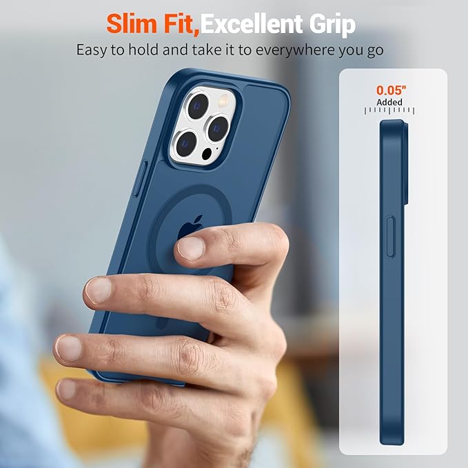 SUPFINE Magnetic for iPhone 13 Pro Case (Compatible with MagSafe) (Military Grade Drop Protection) Translucent Matte Shockproof with Anti-Fingerprint Phone Case,Deep Blue